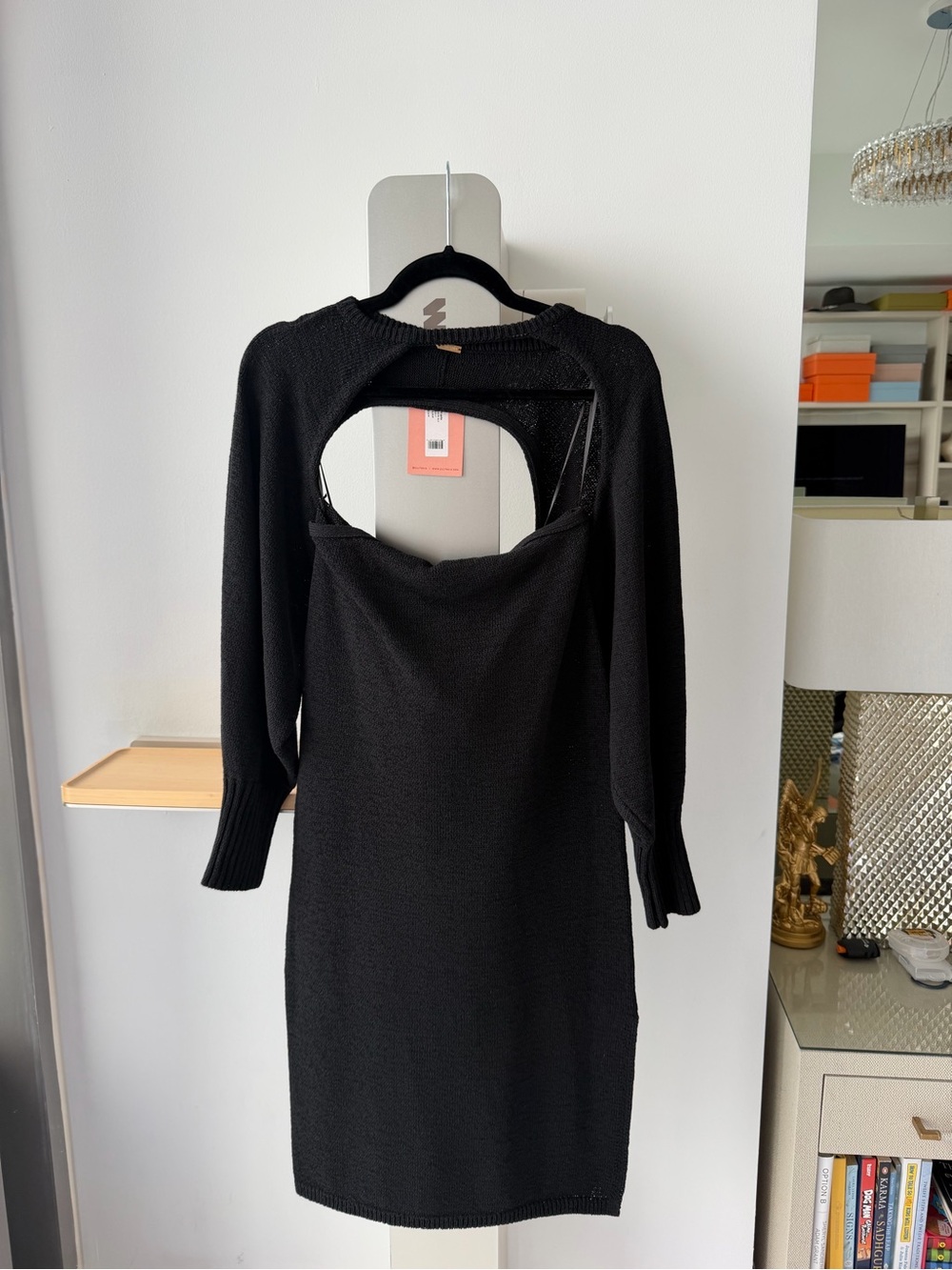 cult gaia Black Long Sleeve Cutout Knit Dress